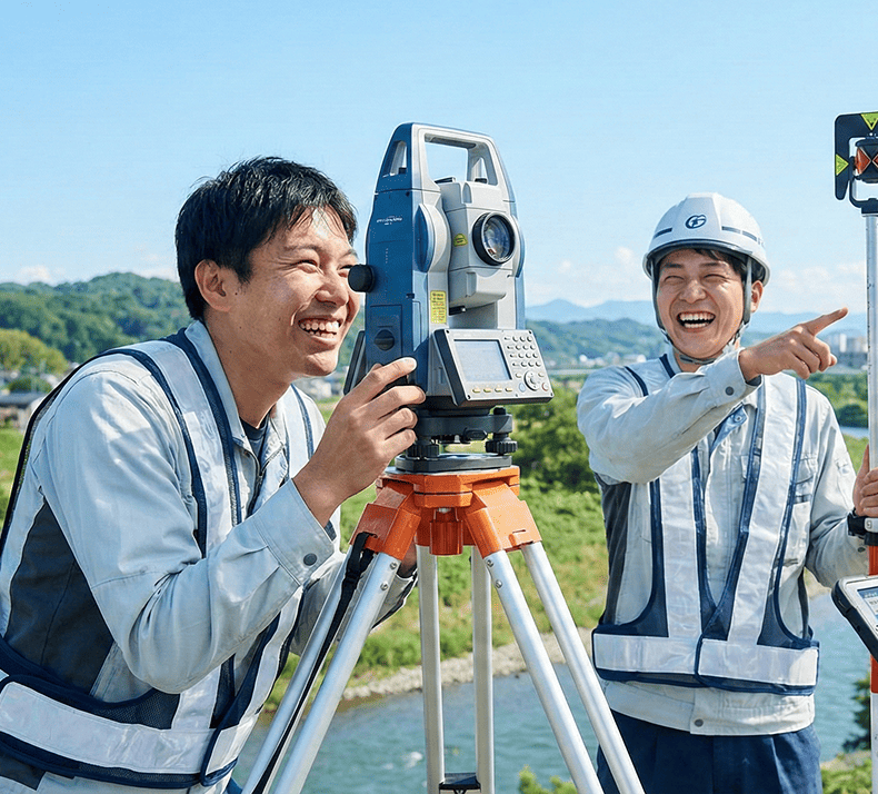 測量機器を使って作業するスタッフ